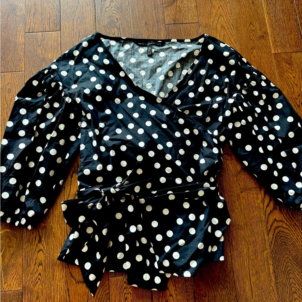 White House Black Market polka dot wrap blouse size XS